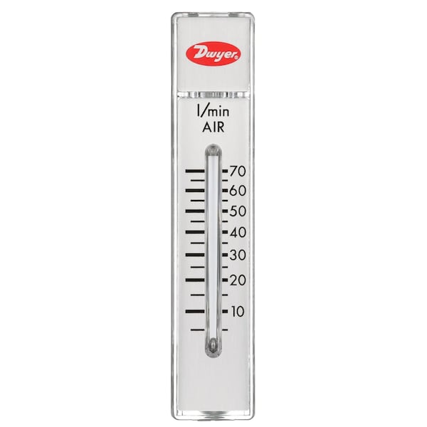 Flowmeter, range 5-70 LPM air, no valve.